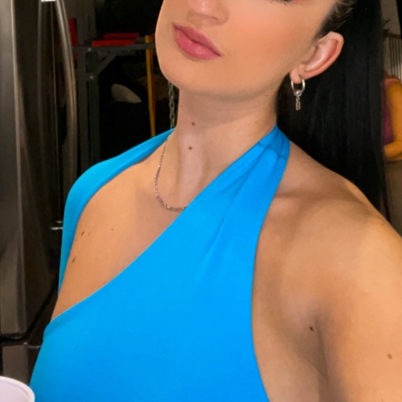 BLUE ASYMETRICAL BODYSUIT - Picture 1 of 2